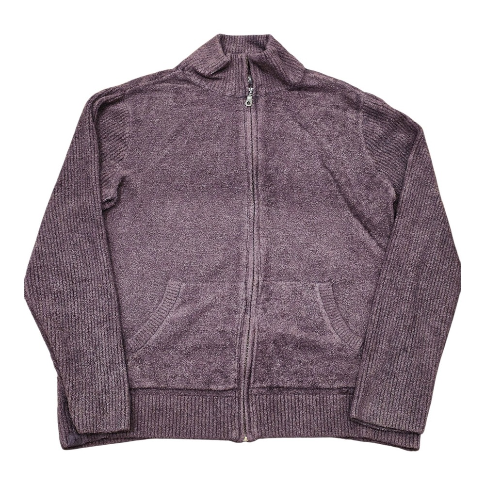 Women's Barefoot Dreams CozyChic Lite Full Zip Cardigan Sweater Gray Size Medium